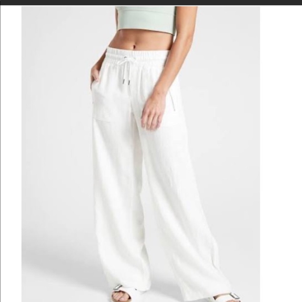 Athleta linen white wide-legs pants size 12 NEW